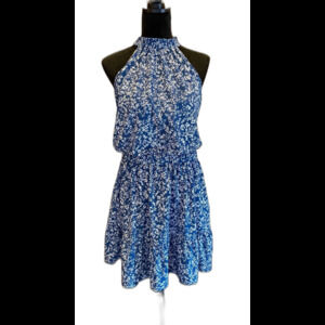 Halter Neckline Dress Plus Size XL Silky Feel Patterened Ruffle Hem Flirty Sexy